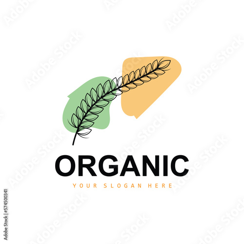 Wheat Rice Logo, Agricultural Organic Plants Vector, Luxury Design Golden Bakery Ingredients
