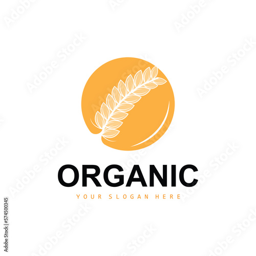 Wheat Rice Logo, Agricultural Organic Plants Vector, Luxury Design Golden Bakery Ingredients