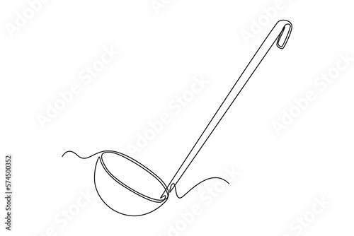 Single one line drawing Kitchen ladle. Cooking utensil concept. Continuous line draw design graphic vector illustration. photo
