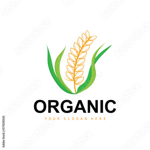 Wheat Rice Logo, Agricultural Organic Plants Vector, Luxury Design Golden Bakery Ingredients
