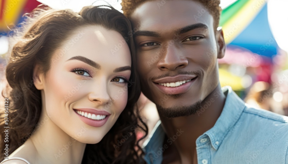 A Happy and Joyful Multiracial Couple in Festivals and Fairs in Beautiful, Romantic and Cheerful Spring: A Celebration of Happiness, Nature's Beauty, and Love (generative AI A Happy and Joyful Multiracial Couple in Festivals and Fairs in Beautiful, Romantic and Cheerful Spring: A Celebration of Happiness, Nature's Beauty, and Love (generative AI