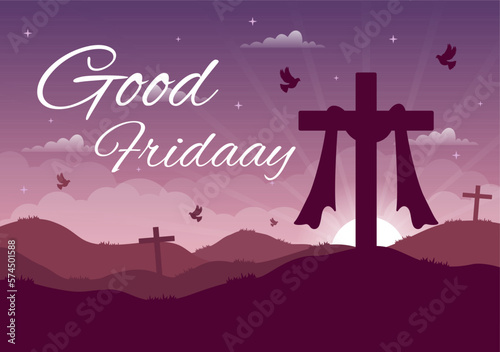Tableau sur toile Happy Good Friday Illustration with Christian Holiday of Jesus Christ Crucifixio