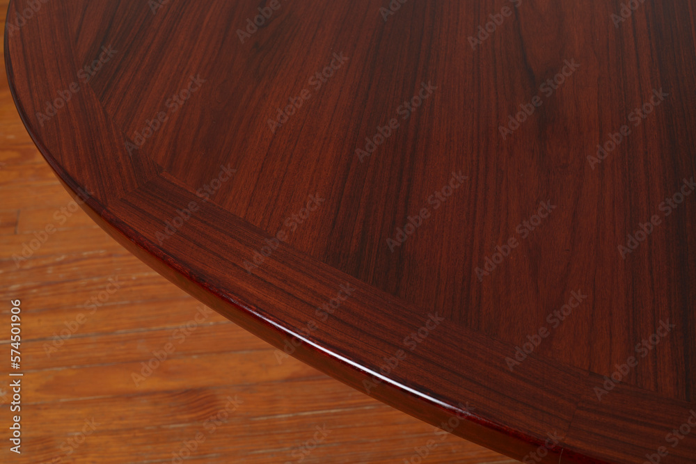 Elegant Rosewood Dining Table. Dark wooden table. View from above with