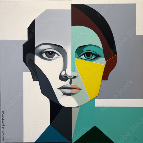 Fototapeta modern pop style cubist portrait painting of a woman's face Generative Ai