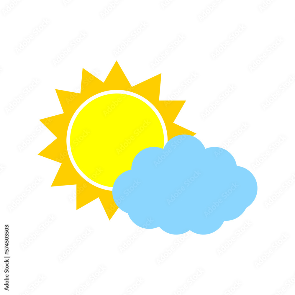 cartoon sun cloud on white background. Vector illustration.
