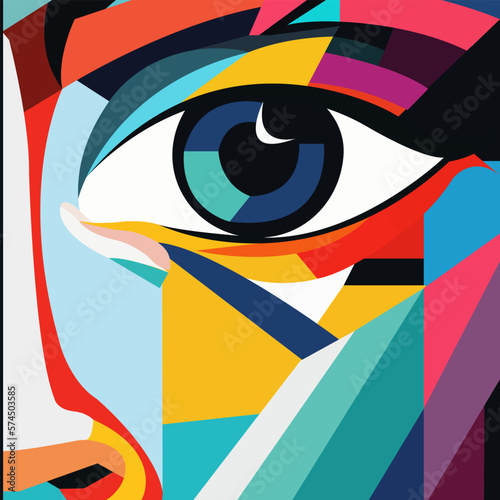 Human face in an abstract style, cubic portrait drawing for graphics, poster, banner