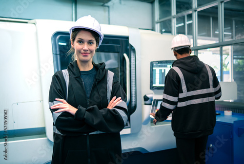 Engineer working in robotics factory