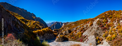 panoramic view of mountainous river bend in lahij, azerbaijan in autumn 