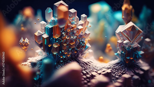 Colourful abstract crystal geometrical growth formations illustration