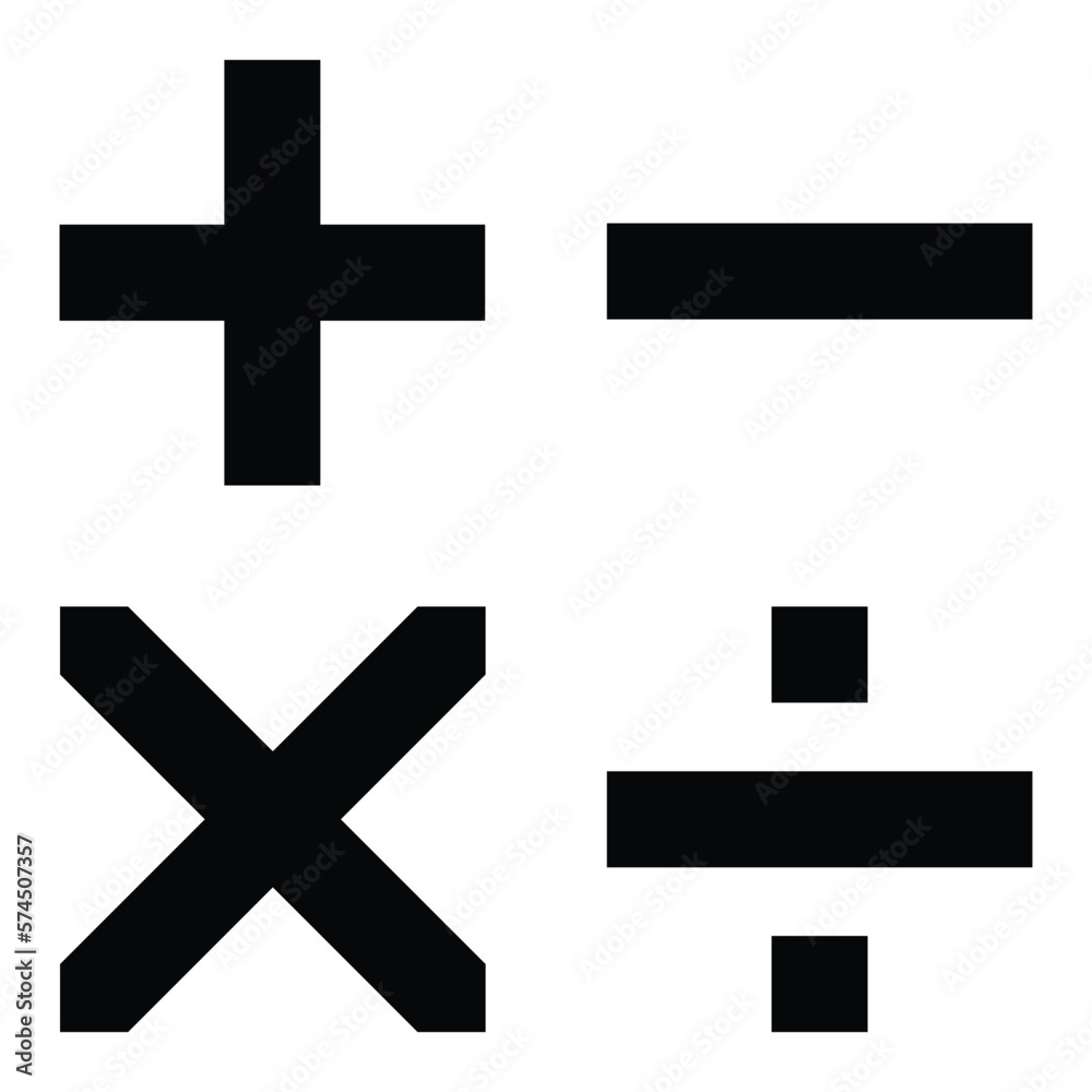 Obraz premium Math Symbols black Icon Set, plus, minus, multiplied by, divided by.