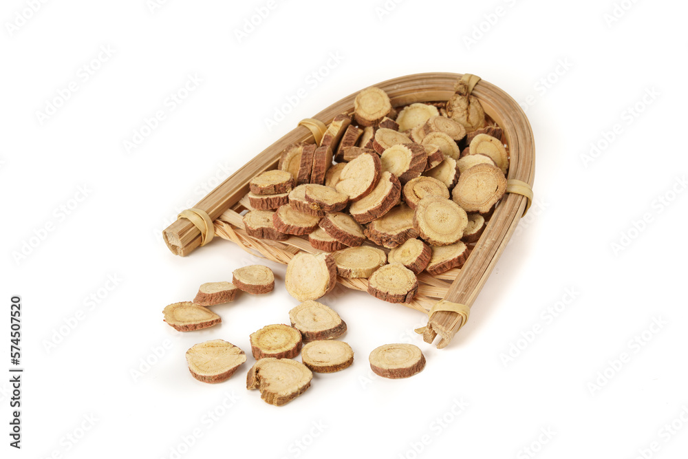 A pile of sliced liquorice on a white background A pile of sliced liquorice on a white background