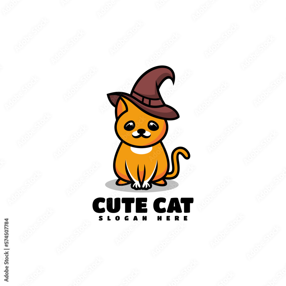 Vector Logo Illustration Cute Cat Mascot Cartoon Style. Vector Logo Illustration Cute Cat Mascot Cartoon Style.