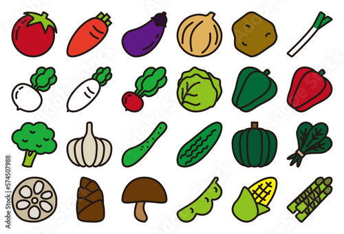 Vegetable icons collection, colorful food illustration (24 icons)