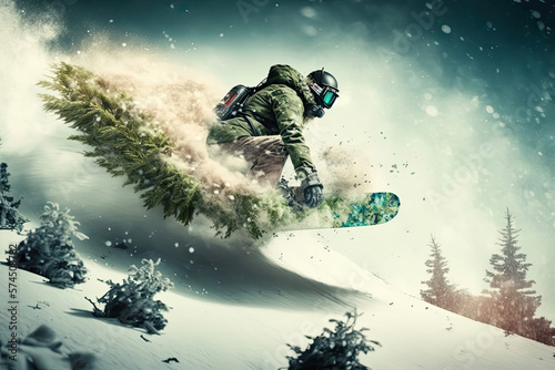 Dank snowboarder riding Marijuana nug-AI Generated