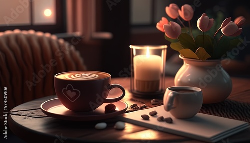 A cozy coffee date with a Valentine s aesthetic  a charming and romantic illustration for a lovely atmosphere