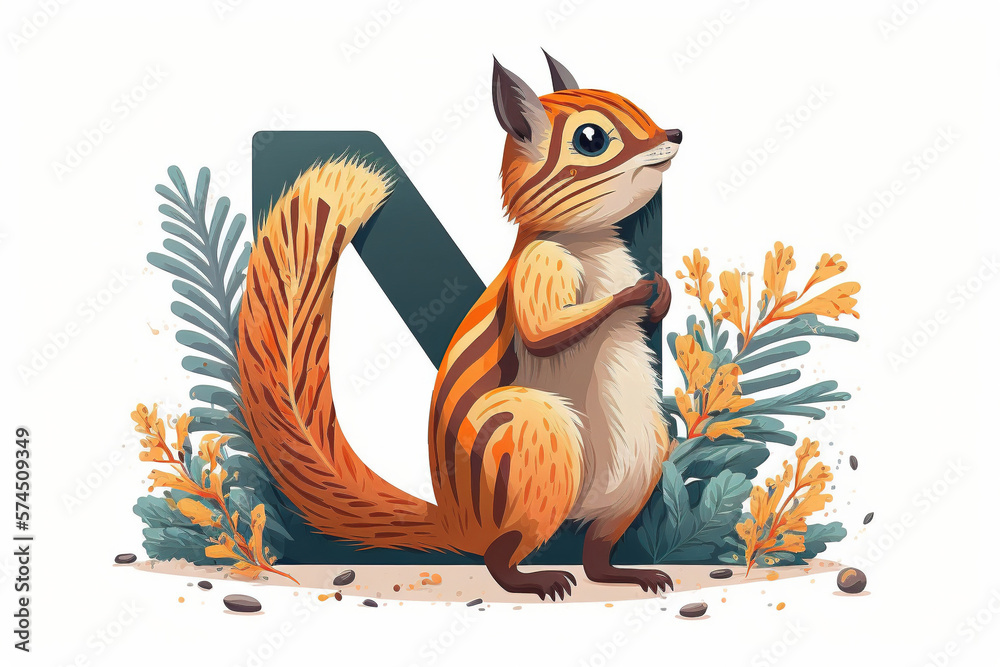 Numbat cute caracter and letter N logo. Generative AI .. Numbat cute caracter and letter N logo. Generative AI ..