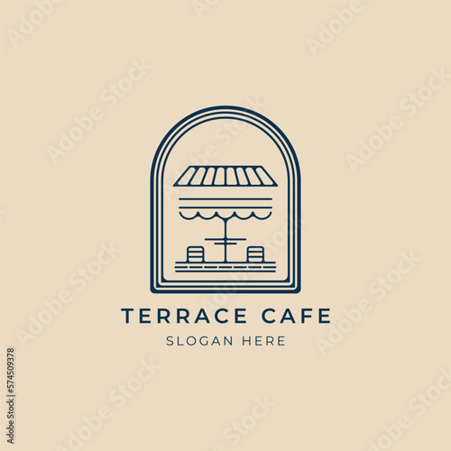terrace cafe line art logo minimalist with emblem vector illustration design
