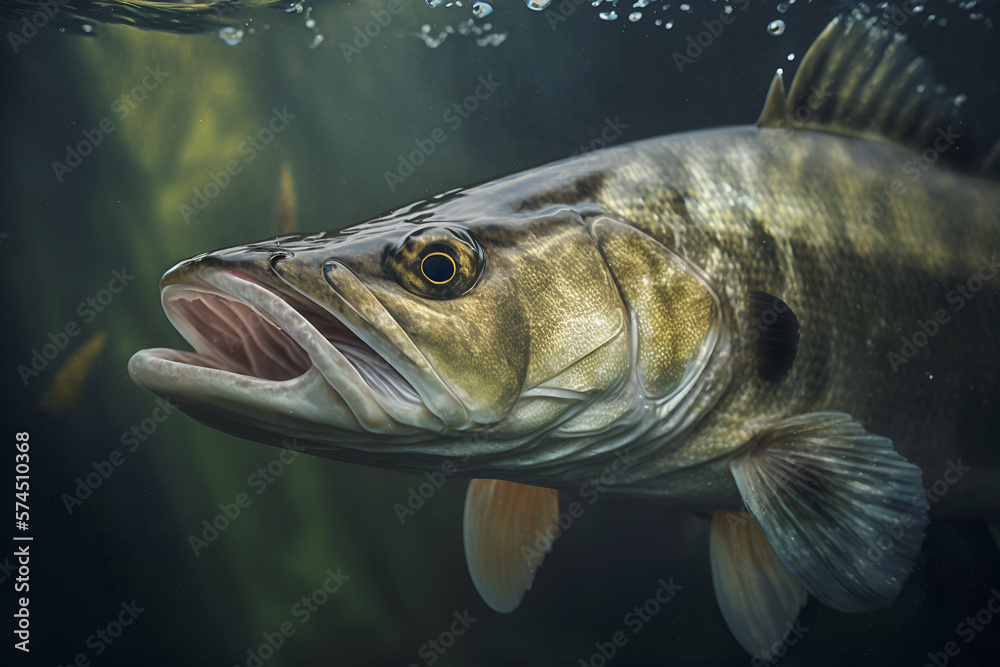 Fishing. Close-up shot of a zander fish underwater. Stock Illustration