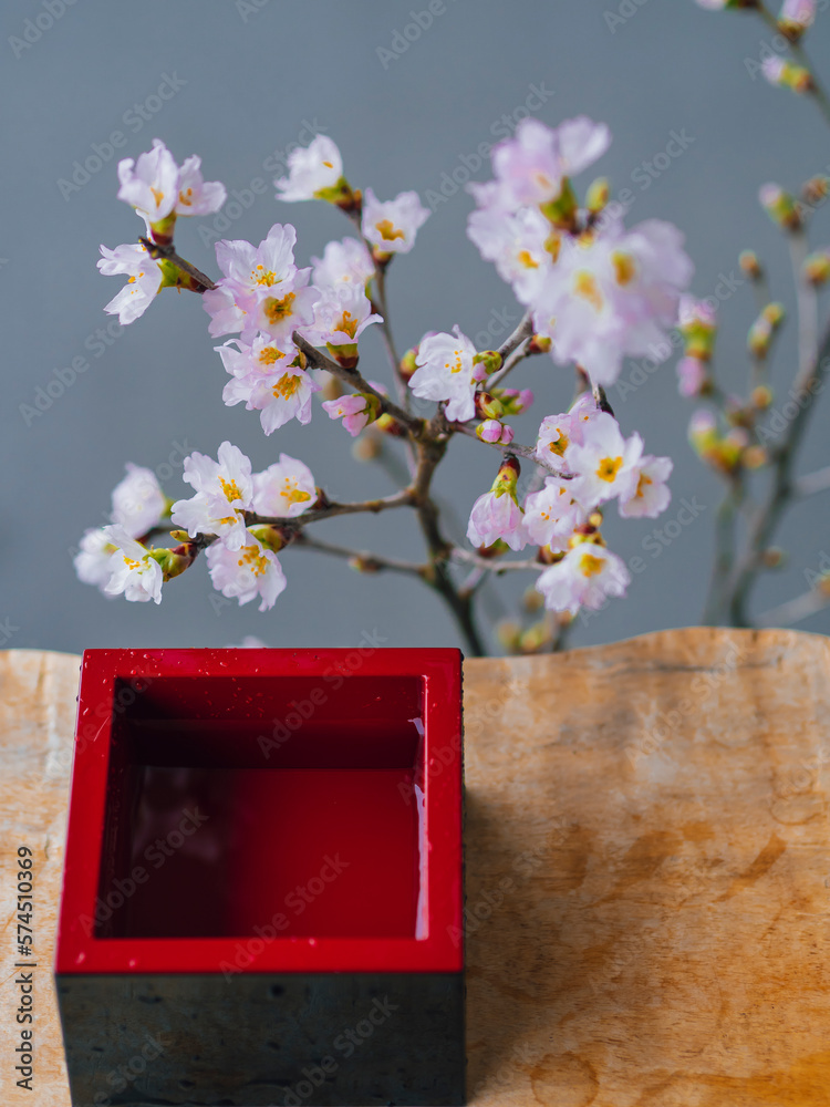 Fototapeta premium 桜の花で日本酒を呑む