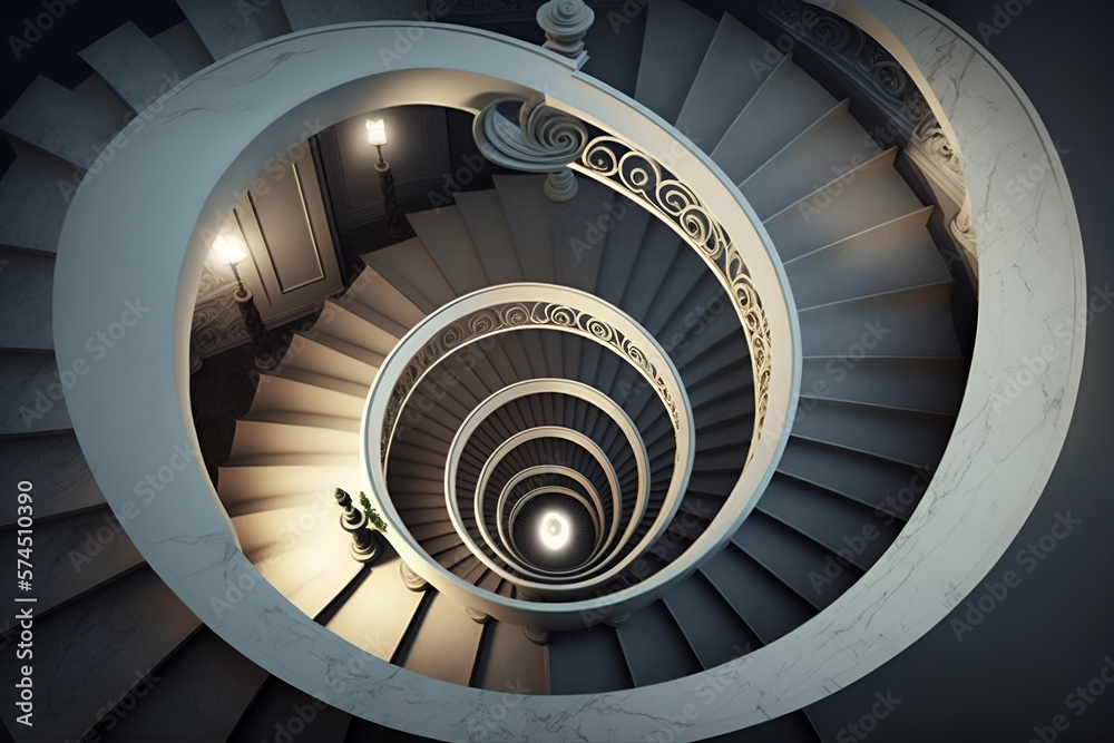 spiral staircase in the church. circular staircase from above. architechture concept 