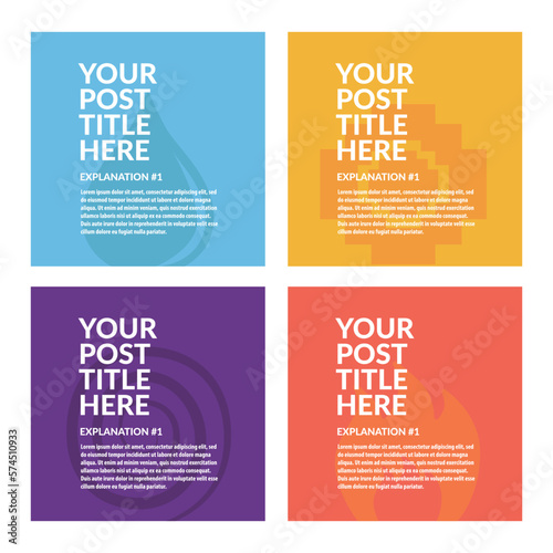 Colorful social media template with water, fire, air, and earth elements. Suitable for microblog or carousel post style.