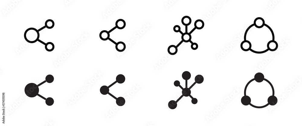Share symbol logo illustration, editable stroke, flat design style isolated on white. Set of generic social media user interface icons.