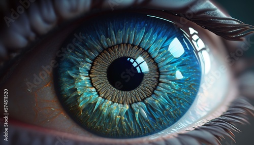 Magical blue human eye background. Generative AI technology.
