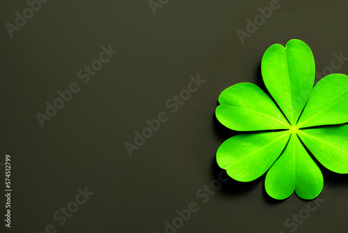 Green clover leaf isolated on dark background. with five-leaved shamrocks. St. Patrick's day holiday symbol.