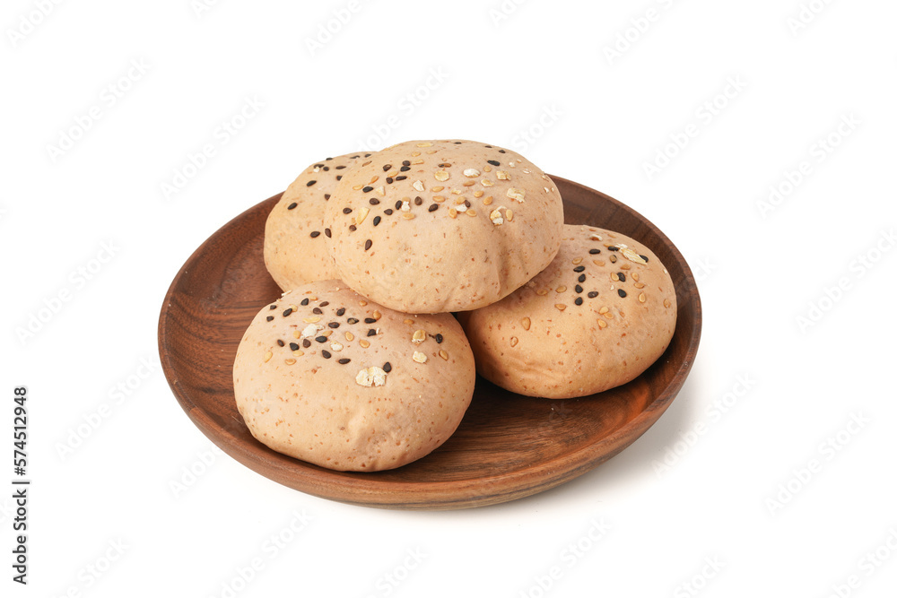 A plate of bread on a white background A plate of bread on a white background