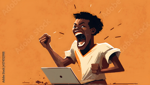 young african american gamer elated playing