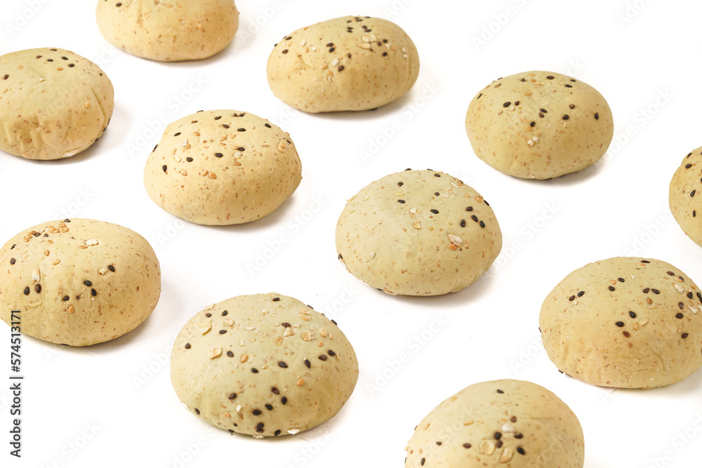 A pile of bread on a white background A pile of bread on a white background