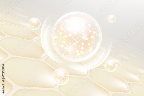 Hyaluronic acid hair and skin solutions ad, white collagen serum drop into skin cells with cosmetic advertising background ready to use, illustration vector.