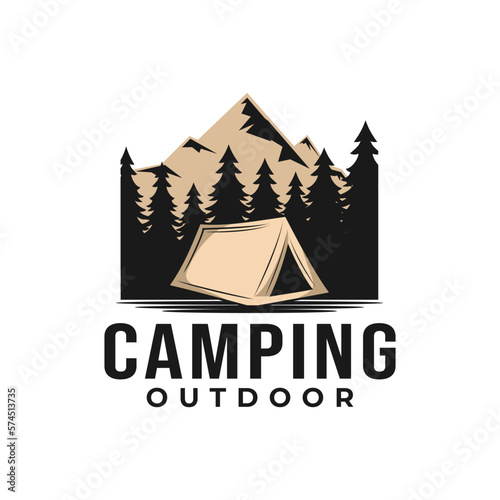 camping outdoor adventure template. tent camp vector illustration.