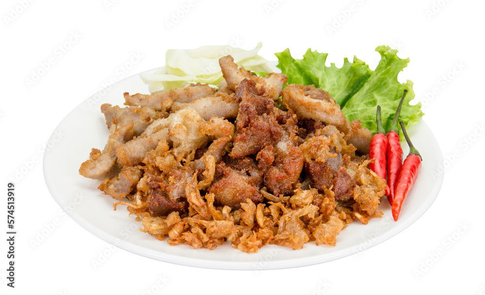 pork fried with garlic isolated pork fried with garlic isolated