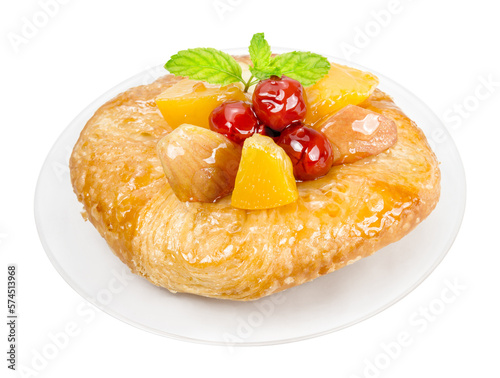 danish pastry with fruits isolated