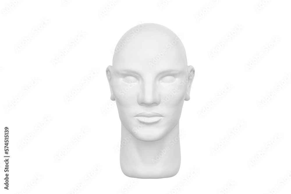 3D render of human head Isolated on white background, front view. 3D render of human head Isolated on white background, front view.