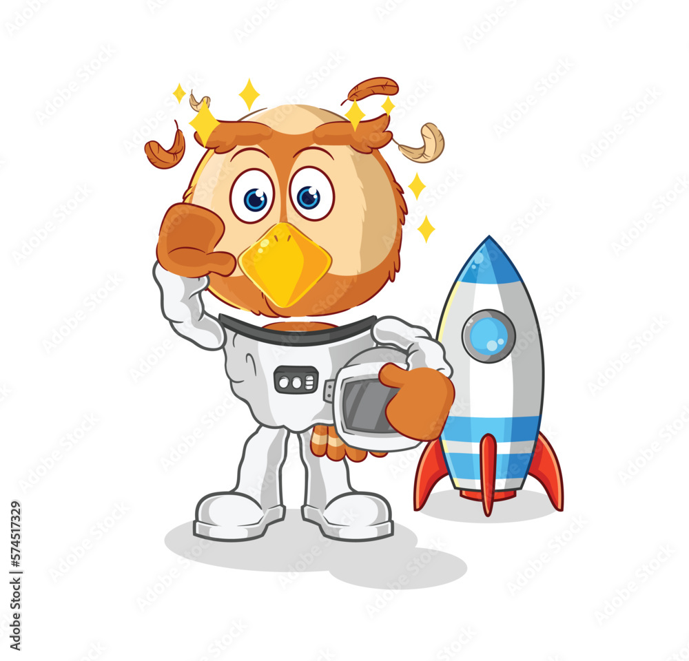 Obraz premium owl astronaut waving character. cartoon mascot vector