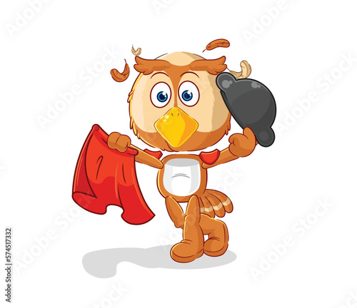 owl matador with red cloth illustration. character vector