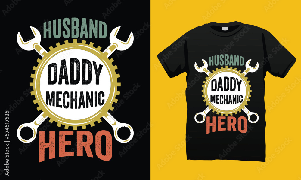 Husband Daddy Mechanic Hero Father’s Day SVG T-shirt Design Vector Template.  Gift for father’s day and Illustration Good for Greeting Cards, Pillow, T-shirt, Poster, Banners, Flyers, And POD.