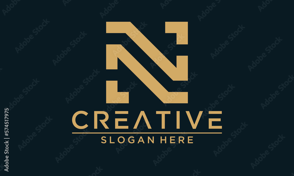 Creative Letter N logo Design Vector with Gold color with Navy Blue ...