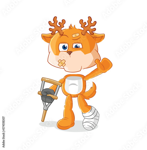 deer sick with limping stick. cartoon mascot vector