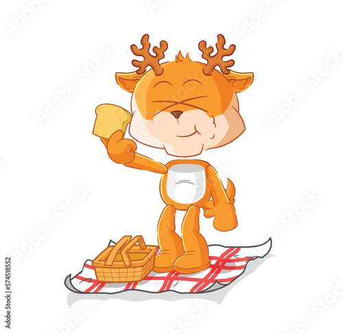 deer on a picnic cartoon. cartoon mascot vector