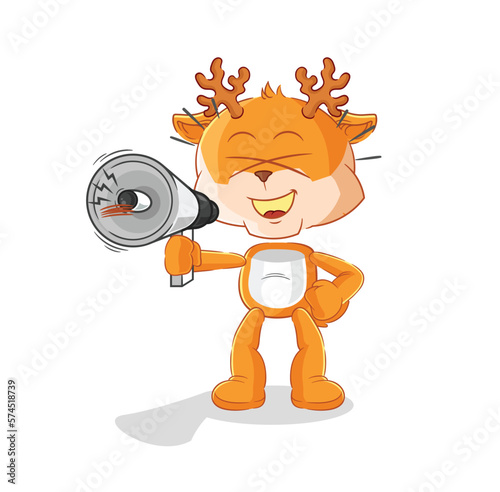 deer holding hand loudspeakers vector. cartoon character