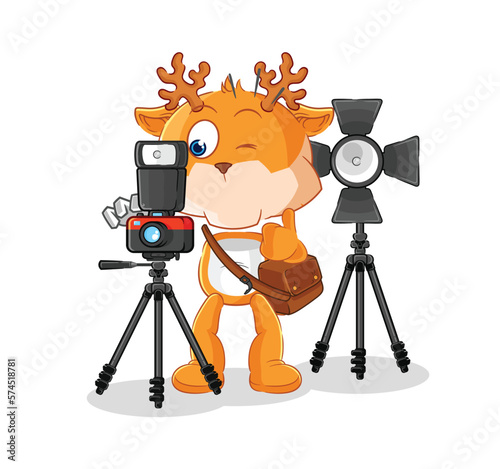 deer photographer character. cartoon mascot vector