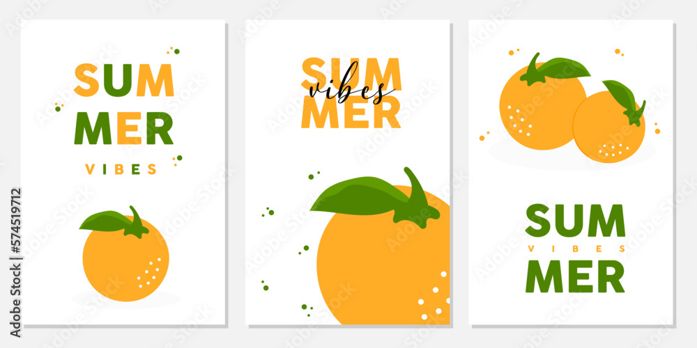 Set of summer cards. Summer posters with orange.