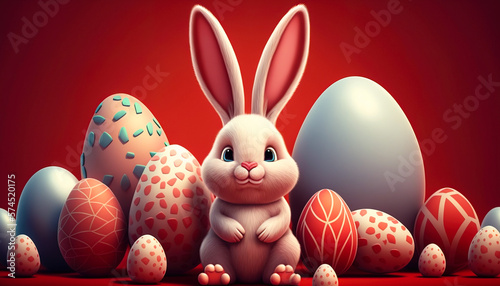 Easter - Bringing Joy to Your Easter Celebration with a Beautifully Adorned Bunny and a Basket of Colorful Eggs, ai generated.