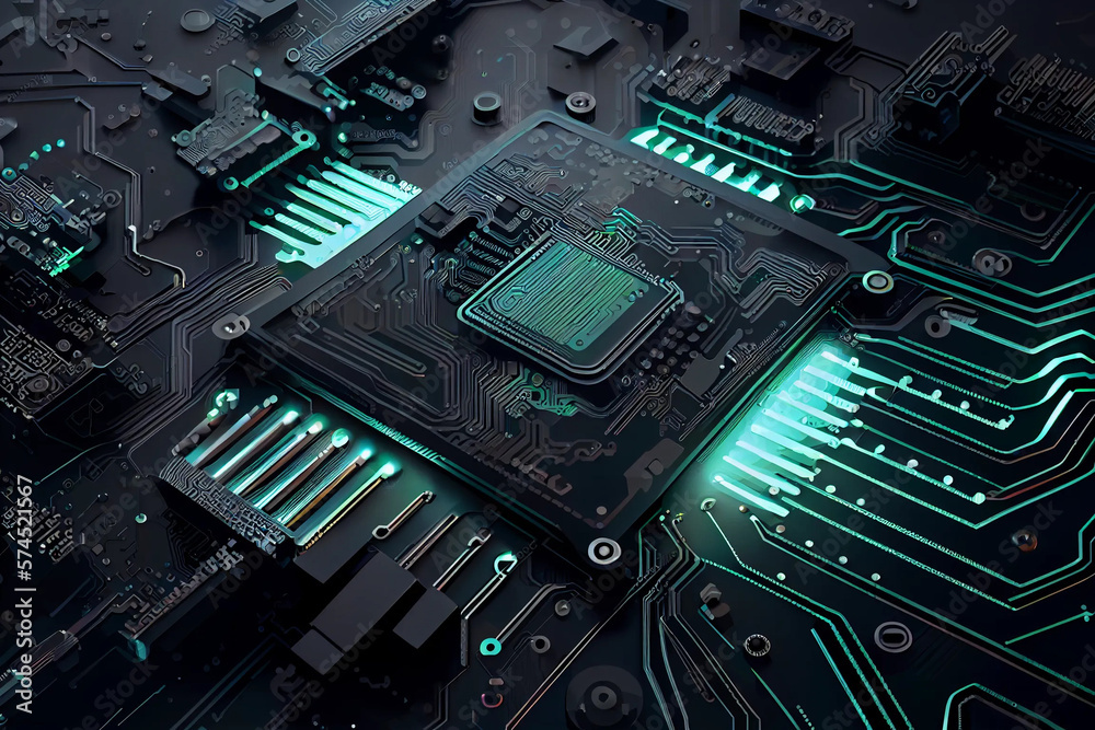 Fototapeta premium Futuristic Circuit Board Background with Cutting-Edge Technology Illustration, generative ai