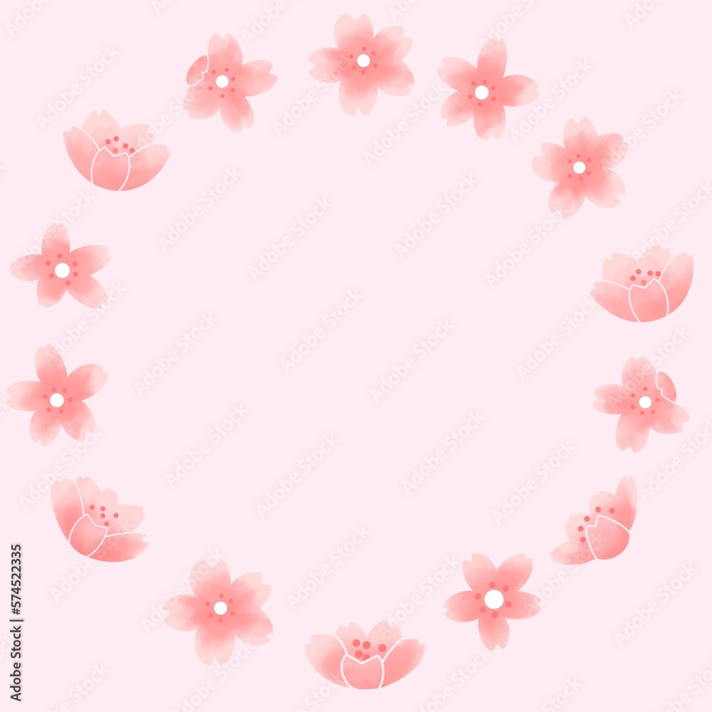 Round border frame template with cherry blossoms in full bloom