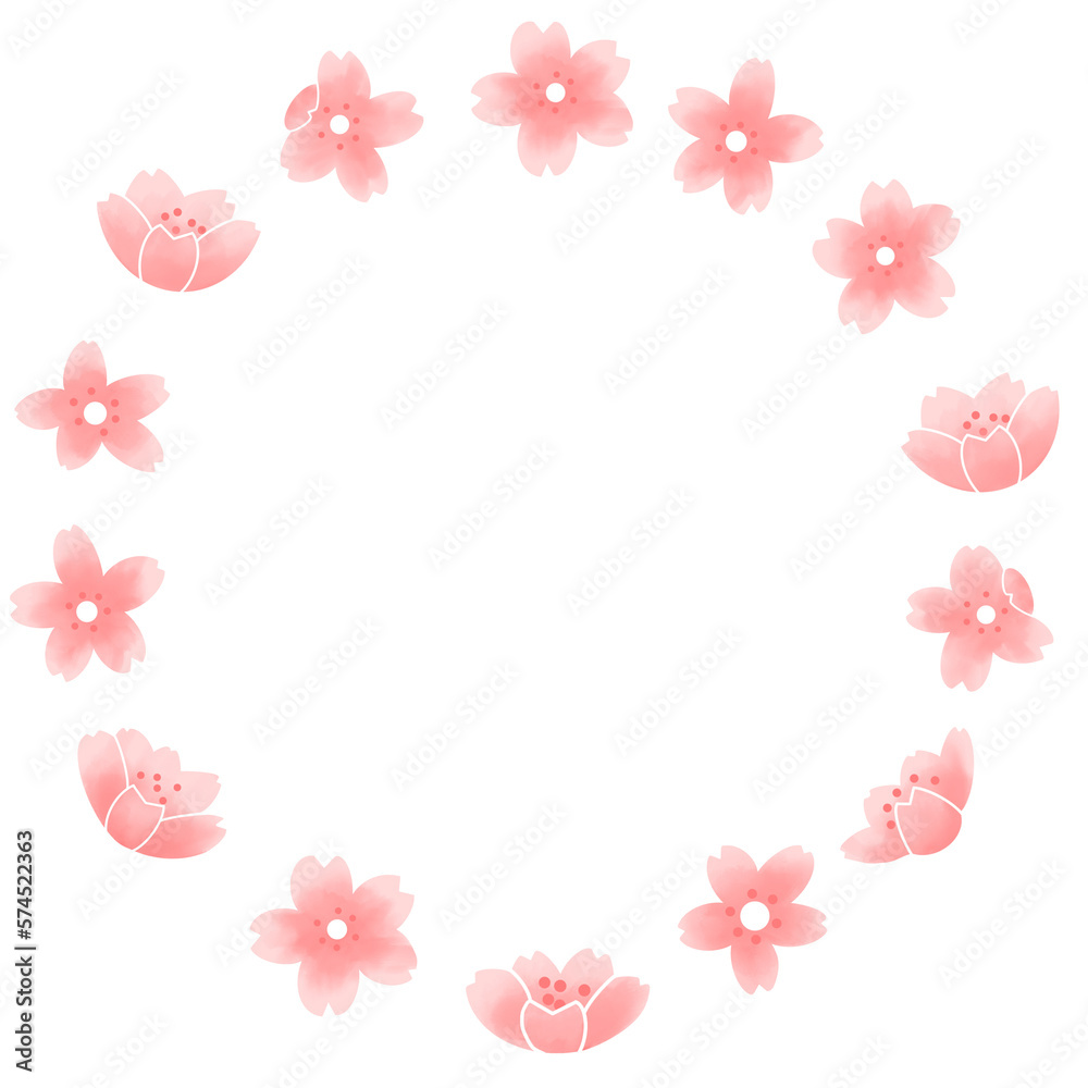 Round border frame template with cherry blossoms in full bloom