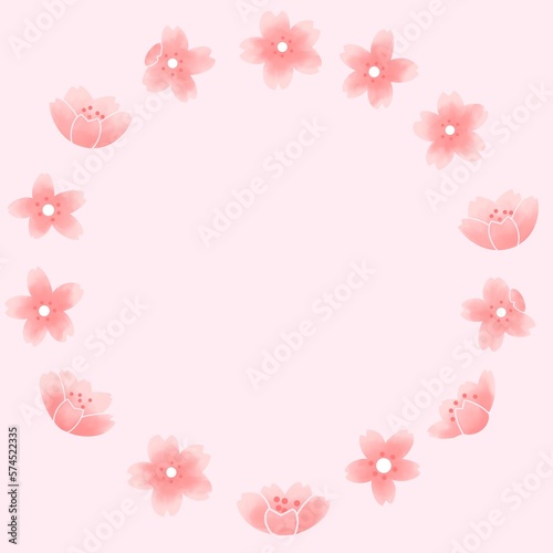 Round border frame template with cherry blossoms in full bloom